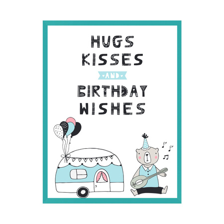 Plakat Urodzinowy Hugs kisses 30X40 cm + ramka turkusowe morze