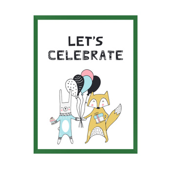Plakat Urodzinowy Let's celebrate_2 21X29,7 cm + ramka zielona
