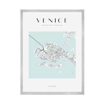 Plakat Mapa miasta Wenecja kwadrat 24X30 cm + ramka srebrna