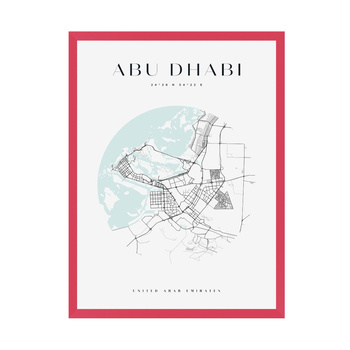 Plakat Mapa miasta Abu Dhabi koło 24X30 cm + ramka amarant