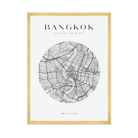 Plakat Mapa miasta Bangkok koło 21X29,7 cm + ramka złota