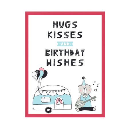 Plakat Urodzinowy Hugs kisses 21X29,7 cm + ramka amarant