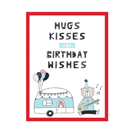 Plakat Urodzinowy Hugs kisses 30X40 cm + ramka czerwona