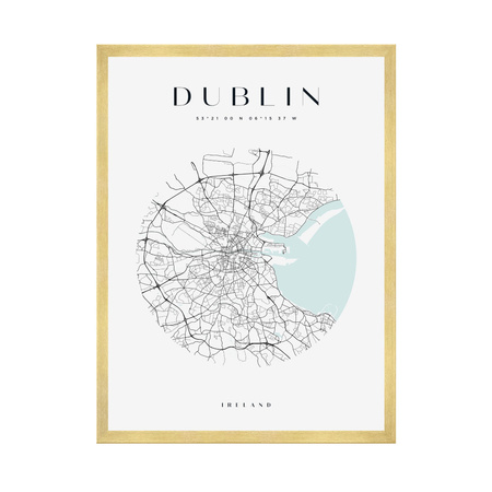 Plakat Mapa miasta Dublin koło 24X30 cm + ramka złota