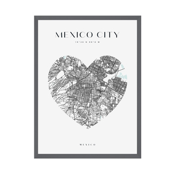 Plakat Mapa miasta Meksyk serce 50X70 cm + ramka kamienna szarość