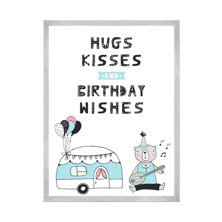 Plakat Urodzinowy Hugs kisses 40X50 cm + ramka srebrna