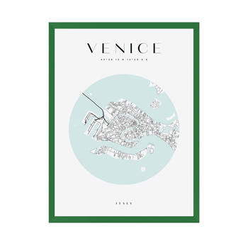 Plakat Mapa miasta Wenecja koło 40X50 cm + ramka zielona