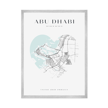 Plakat Mapa miasta Abu Dhabi serce 24X30 cm + ramka srebrna